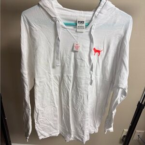 PINK Victoria's Secret White Hoodie with Orange Logo